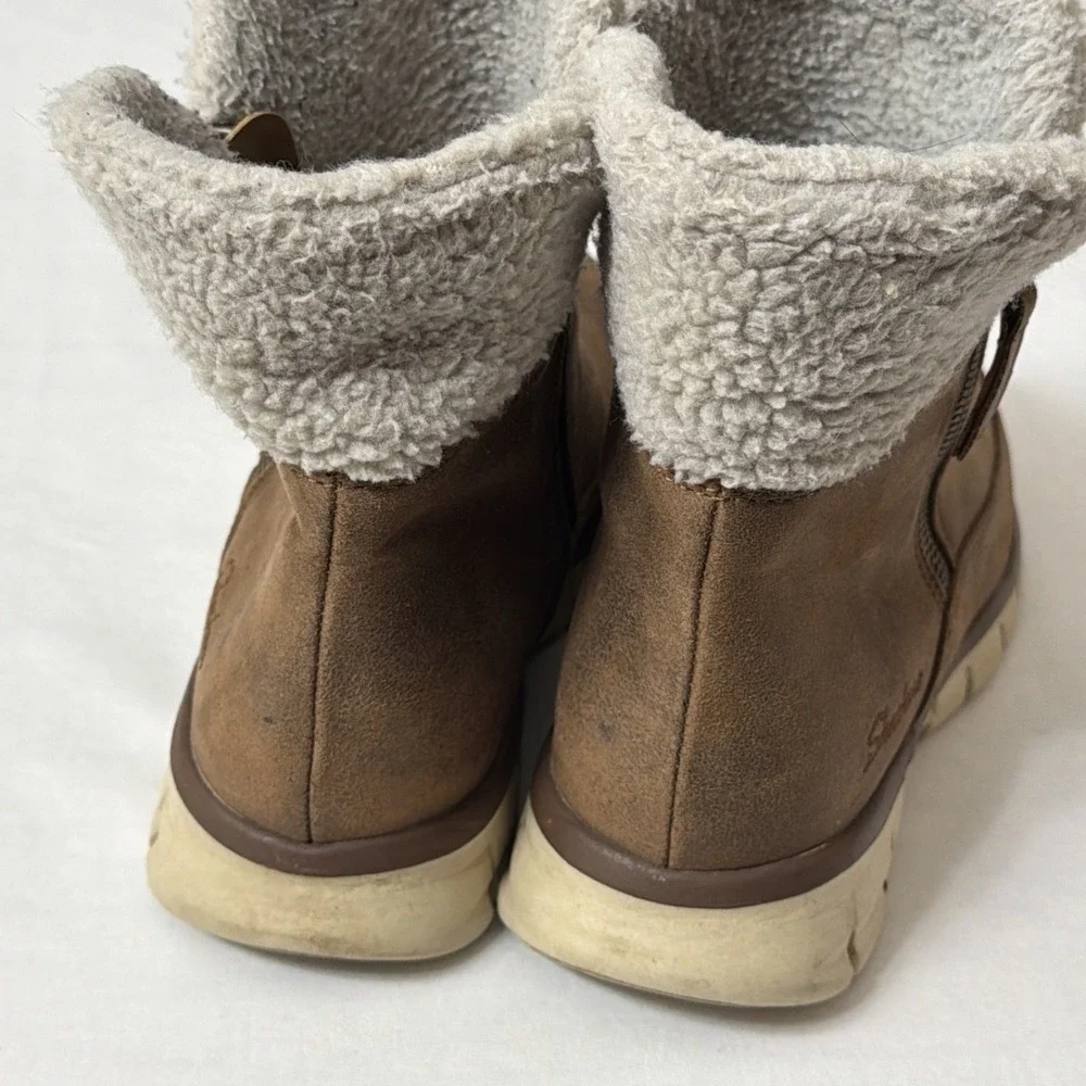 Skechers Winter Snow Boots Womens 9 Synergy‎ Collab Brown Zip Faux Fur 44779 Fit